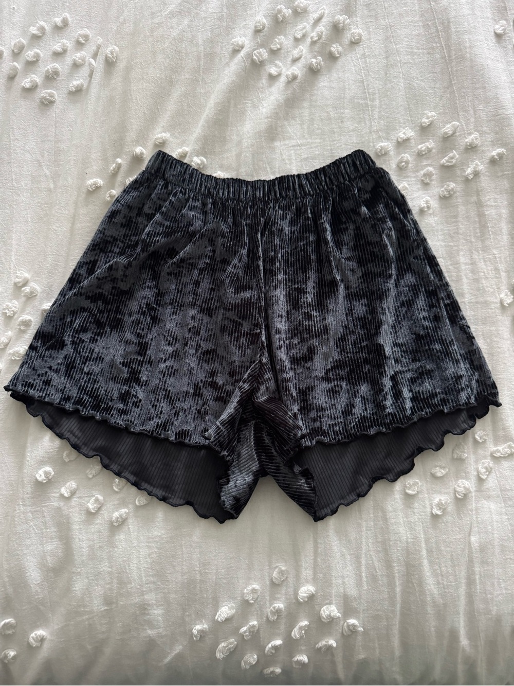 Black Velvet Textured Women’s Lounge Shorts